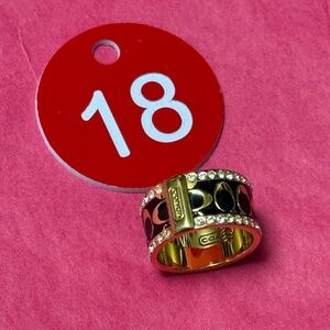 Coach Gold and Black Ring with Crystal Accents